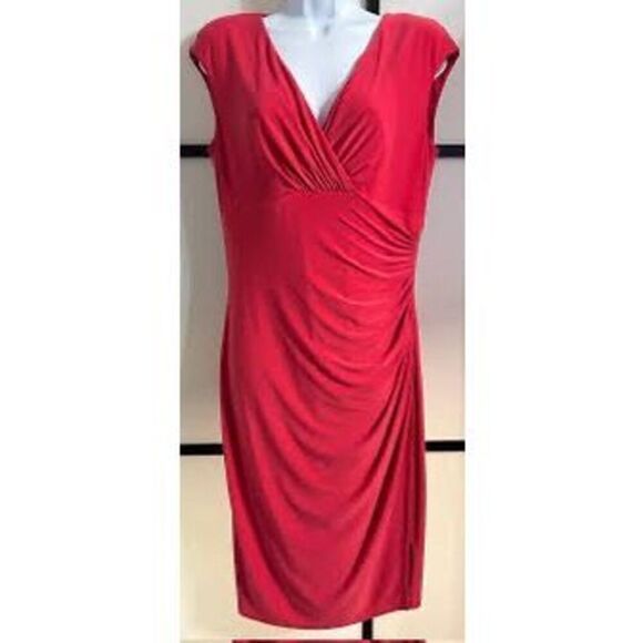Lauren Ralph Lauren Size 4 Sleeveless Gathered Cocktail Dress Cherry Red Evening - Picture 5 of 12